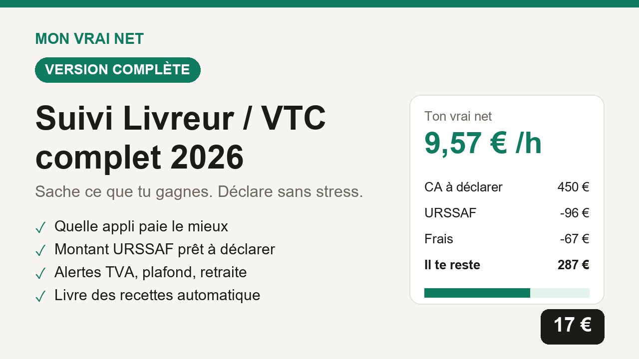 Aperçu du tableau de suivi livreur et VTC